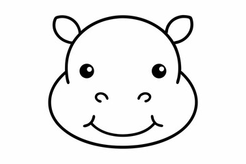 Baby Hippo Head Kawaii Style Outline