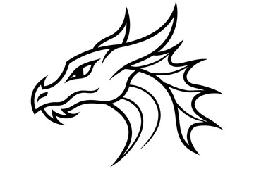 Dragon Head Tribal Flame Line Art