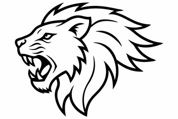 Roaring Lion Head Graffiti Style Line Art