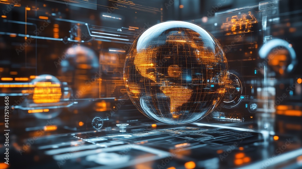 Poster global data visualization digital space infographic tech environment futuristic viewpoint