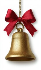 Shiny Gold Bell with Red Ribbon Bow for Holiday Decoration