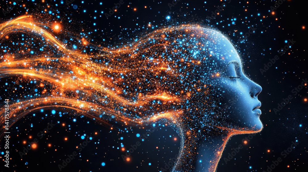 Poster fragments of joy and fear intertwine in a glowing dreamscape reconstructed by artificial intelligenc