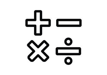 Obraz premium Math symbols set. Mathematical plus, minus, equal, multiply and divide signs on element for education, learning, calculation, accounting, financial operations concept. Isolated vector