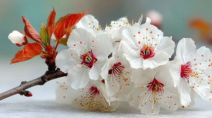 Beautiful Spring Blossom of White Cherry Flowers on Branch
