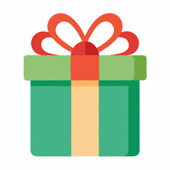Stylish Green Gift Box With Red Bow Minimalistic Festive Icon Design