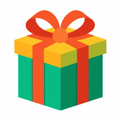 Isometric Gift Box With Ribbon And Bow Celebration Present Flat Design