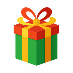 Festive Green Gift Box With Red Lid And Yellow Ribbon Isolated