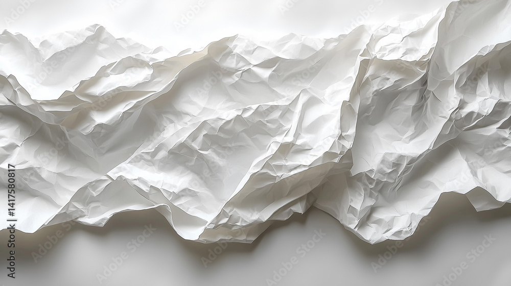 Poster crumpled white paper creating an intriguing texture and visual pattern for creative projects and des