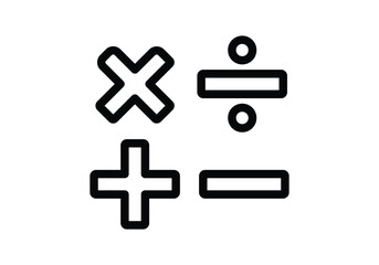 Obraz premium Math symbols set. Mathematical plus, minus, equal, multiply and divide signs on element for education, learning, calculation, accounting, financial operations concept. Isolated vector