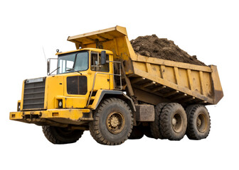 Heavy dump truck transporting soil on a construction site