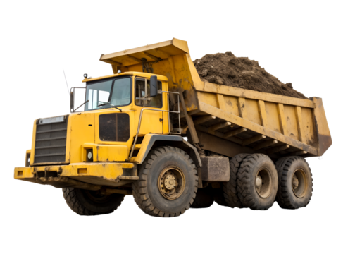 Heavy dump truck transporting soil on a construction site