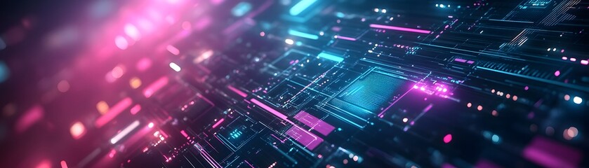 Intricate digital circuitry design with vibrant colors.