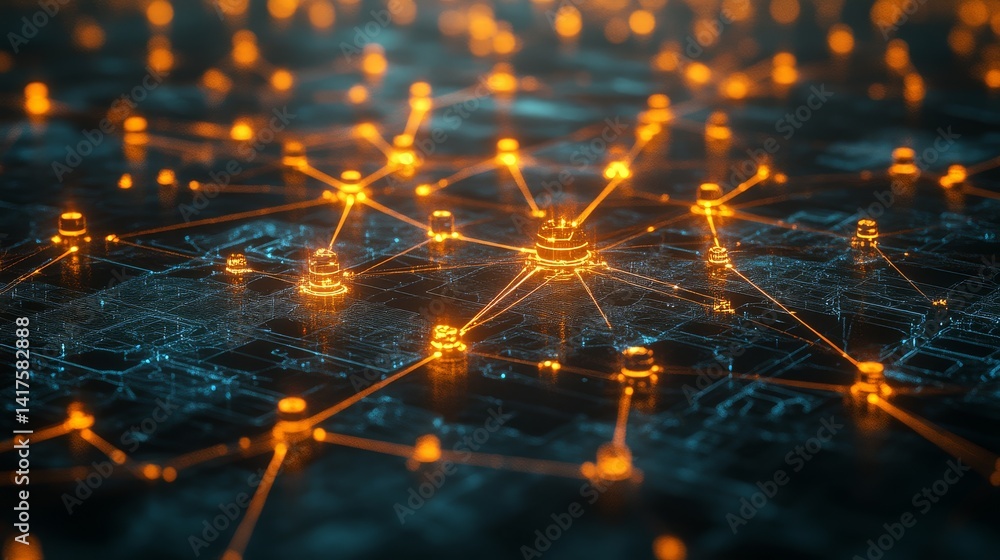 Poster innovative digital network connectivity visualization in tech environments
