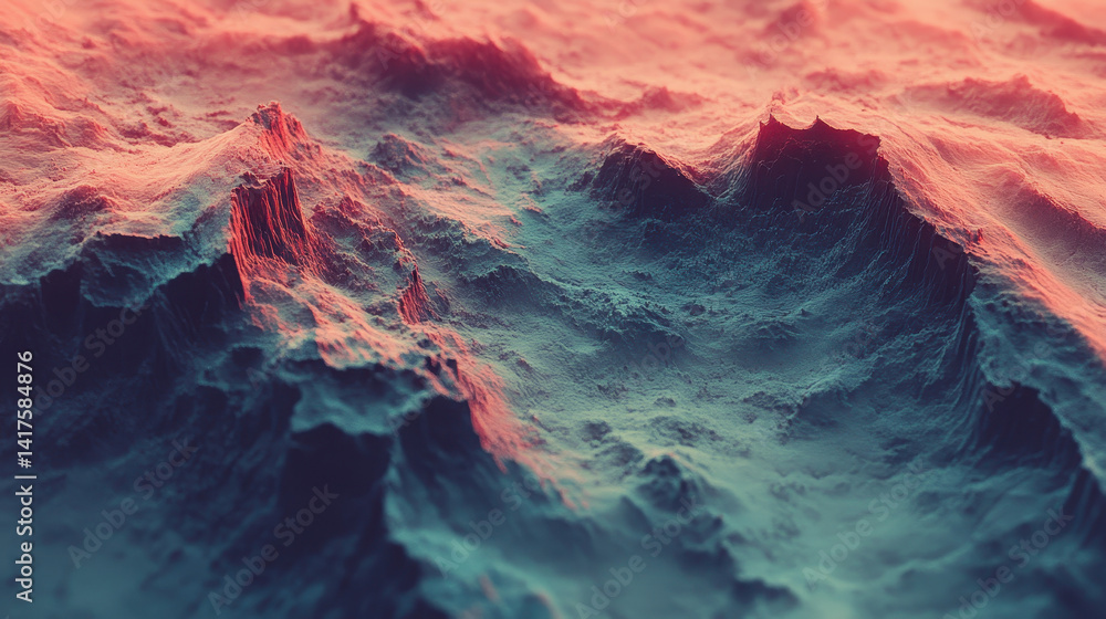 Aufkleber exploration of a synthetic biome with intricate terrain and glowing surfaces reflecting artificial l