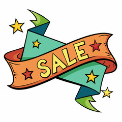 Cartoon Sale Banner With Stars And Ribbons Illustration For Promotions