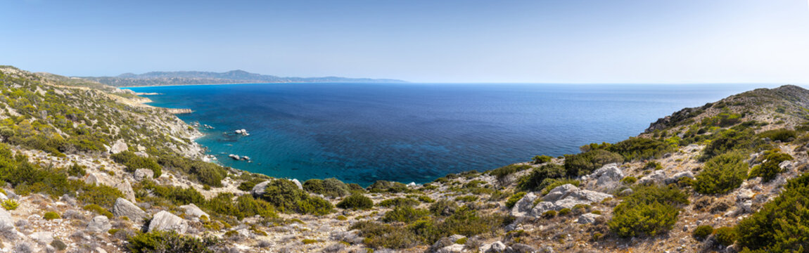 View to Fourni, Apolakia and Limni beach in closed bay. Good pla