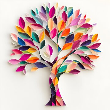 Photo of an Abstract Tree with Vibrant Geometric Leaves