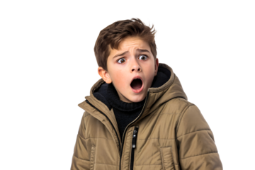Boy expressing surprise with open mouth and wide eyes