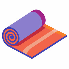 Colorful Isometric Yoga Mat Partially Rolled Out On White Background