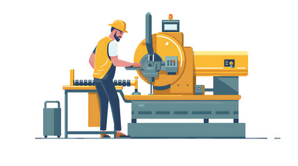 Professional Machine Operator in Industrial Factory Isolating on White Background