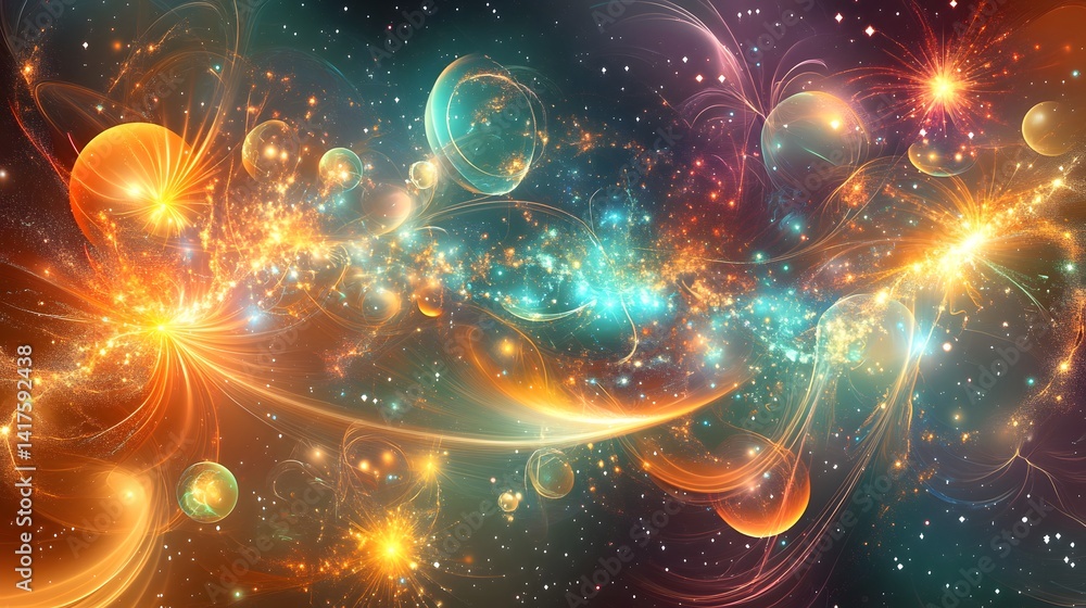 Poster dreamy abstract space background with colorful wispy nebula patterns