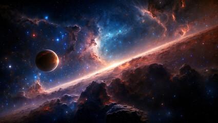 Obraz premium Journey through stunning nebulas in deep space