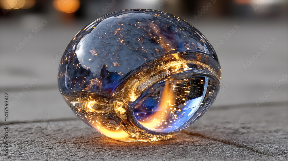 Poster captivating transparent sphere with shimmering lights and reflections
