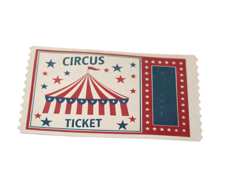 Vintage circus ticket design with stars and stripes pattern