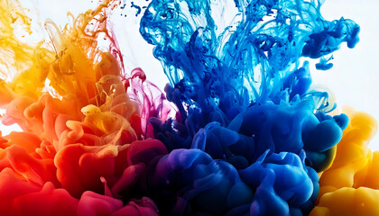 Obraz premium Vibrant abstract image of swirling, colorful inks in water. Perfect for designs needing a bold, artistic touch; ideal for backgrounds, website headers, or creative projects. High-resolution, visually