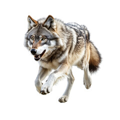 Obraz premium Dynamic wolf portrait showcasing its strong gaze and isolated against black background