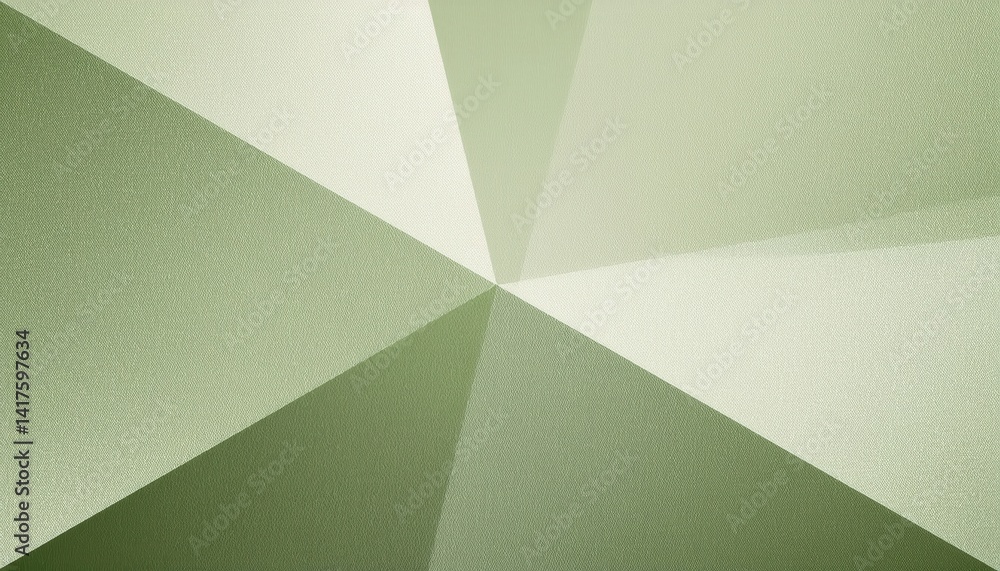 Poster minimalist green abstract geometric background with overlapping translucent triangles for eco branding, modern design, presentation, or packaging layout

