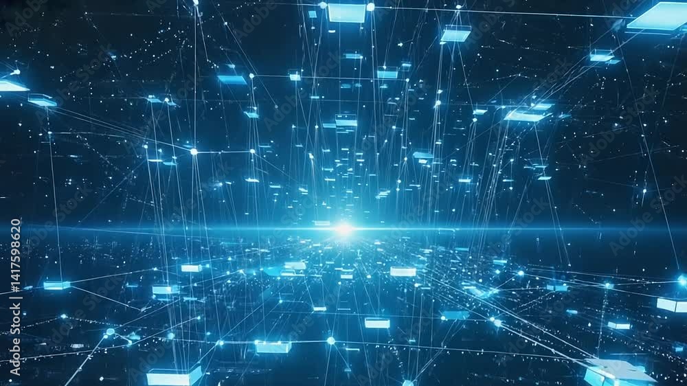 Aufkleber abstract digital network of interconnected nodes.