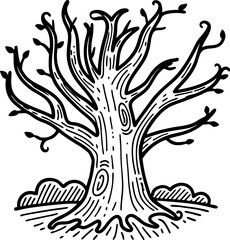 Intricate line art of a leafless tree with budding branches