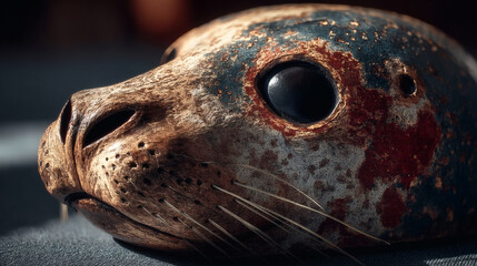 Close-Up of a Seal Head with Detailed Texture and Expressions