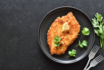 Chicken schnitzel on plate