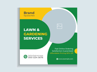 Lawn Mower Garden or Landscaping Service Social Media Post and Web Banner and Flyer Template Design