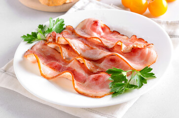 Fried bacon slices