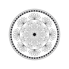 Black and White Mandala Design with Intricate Circular Patterns Geometric Shapes Symmetrical Ornate Details Abstract Floral Elements and Sacred Geometry in Vector Graphic Style