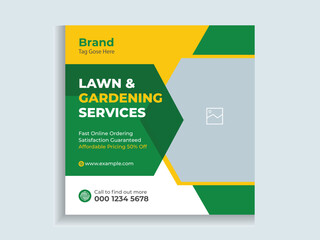 Lawn Mower Garden or Landscaping Service Social Media Post and Web Banner and Flyer Template Design