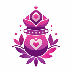 Purple Pink Gradient Wedding Logo with Traditional Kalash and Floral Elements