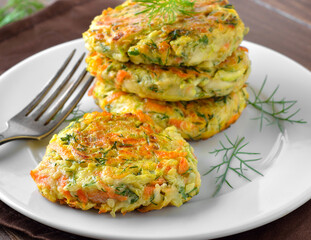 Homemade diet vegetable cutlet from zucchini, carrot, herbs