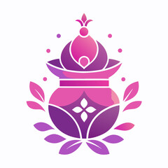 Purple Pink Gradient Wedding Logo with Traditional Kalash and Floral Elements