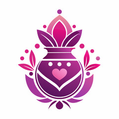 Purple Pink Gradient Wedding Logo with Traditional Kalash and Floral Elements