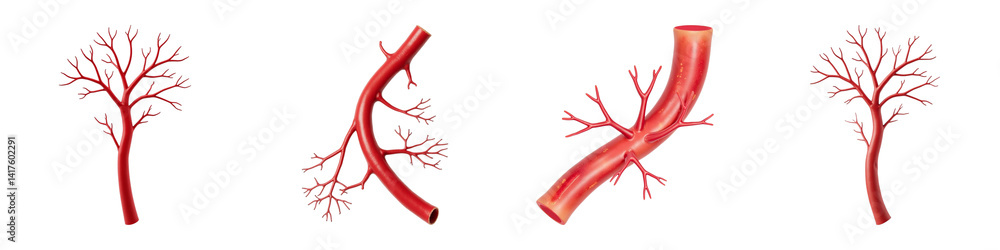 Aufkleber vascular structures illustrated red, showcasing various branching patterns and forms. these designs 