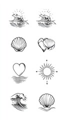 seashells, waves, and suns 