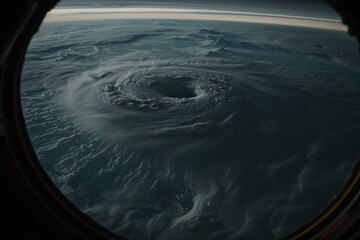 Fototapeta premium Hurricane formation over ocean satellite view natural phenomenon atmospheric conditions earth science environmental study