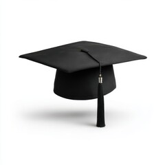 Black graduation cap with tassel on white background