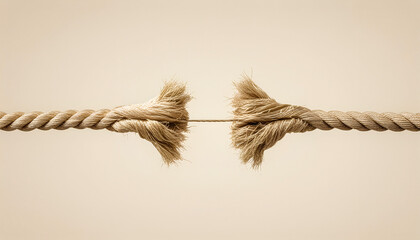Frayed rope symbolizes the breaking of Relation, connection, Fragility and Stress challenging situations, a rope being pulled apart.