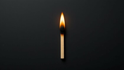 Burning Matchstick on Black Background with Bright Flame