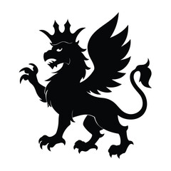 Fototapeta premium Griffin silhouette with crown on white background